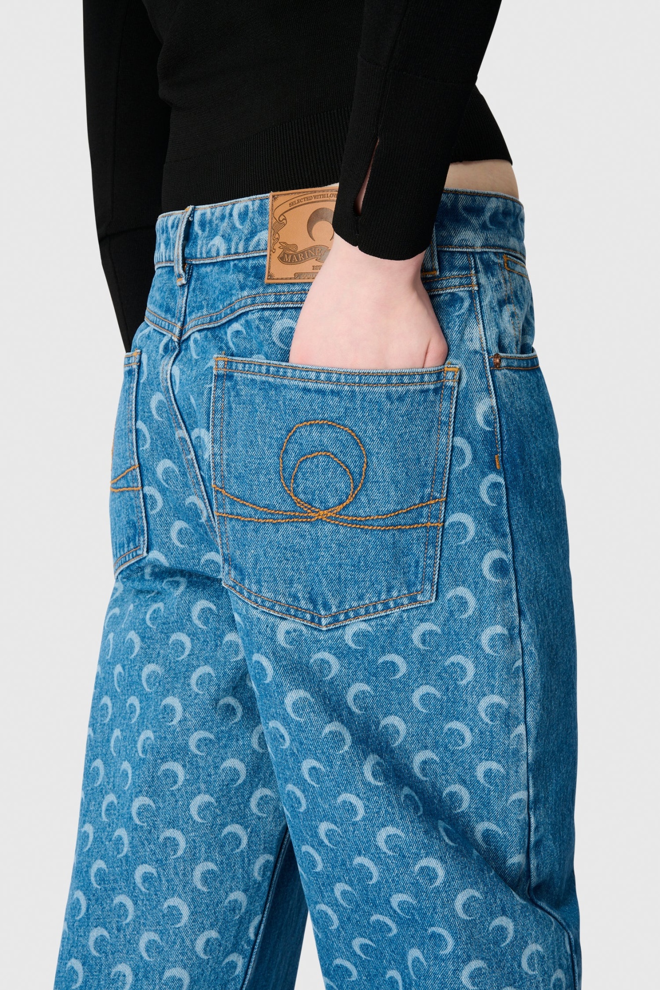 Marine Serre Loose Fit Jeans In Moon Laser Wash In Blue