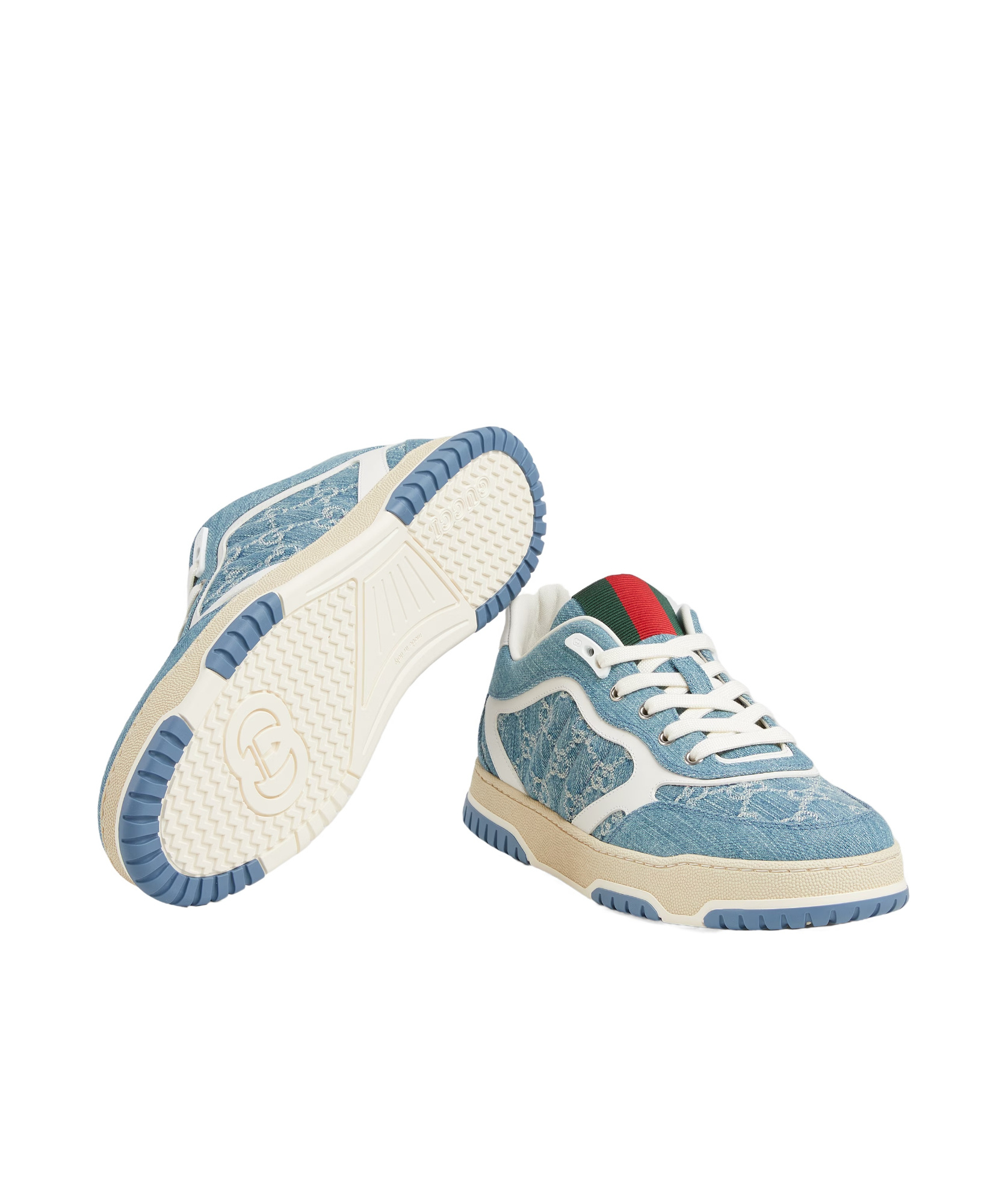 Gucci Denim Fabric Sneakers With Monogram Pattern In Blue