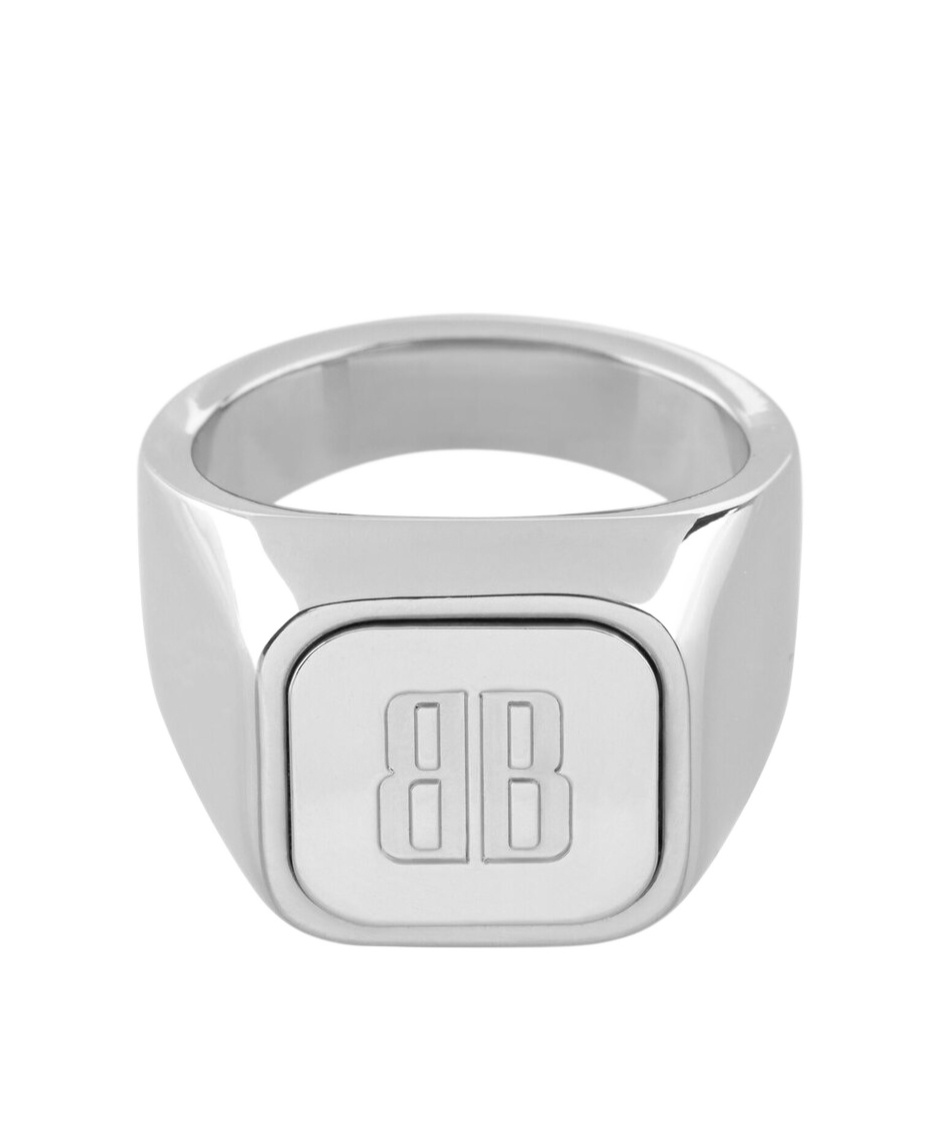 Balenciaga Nano Signet Ring In Shiny Silver In Metallic