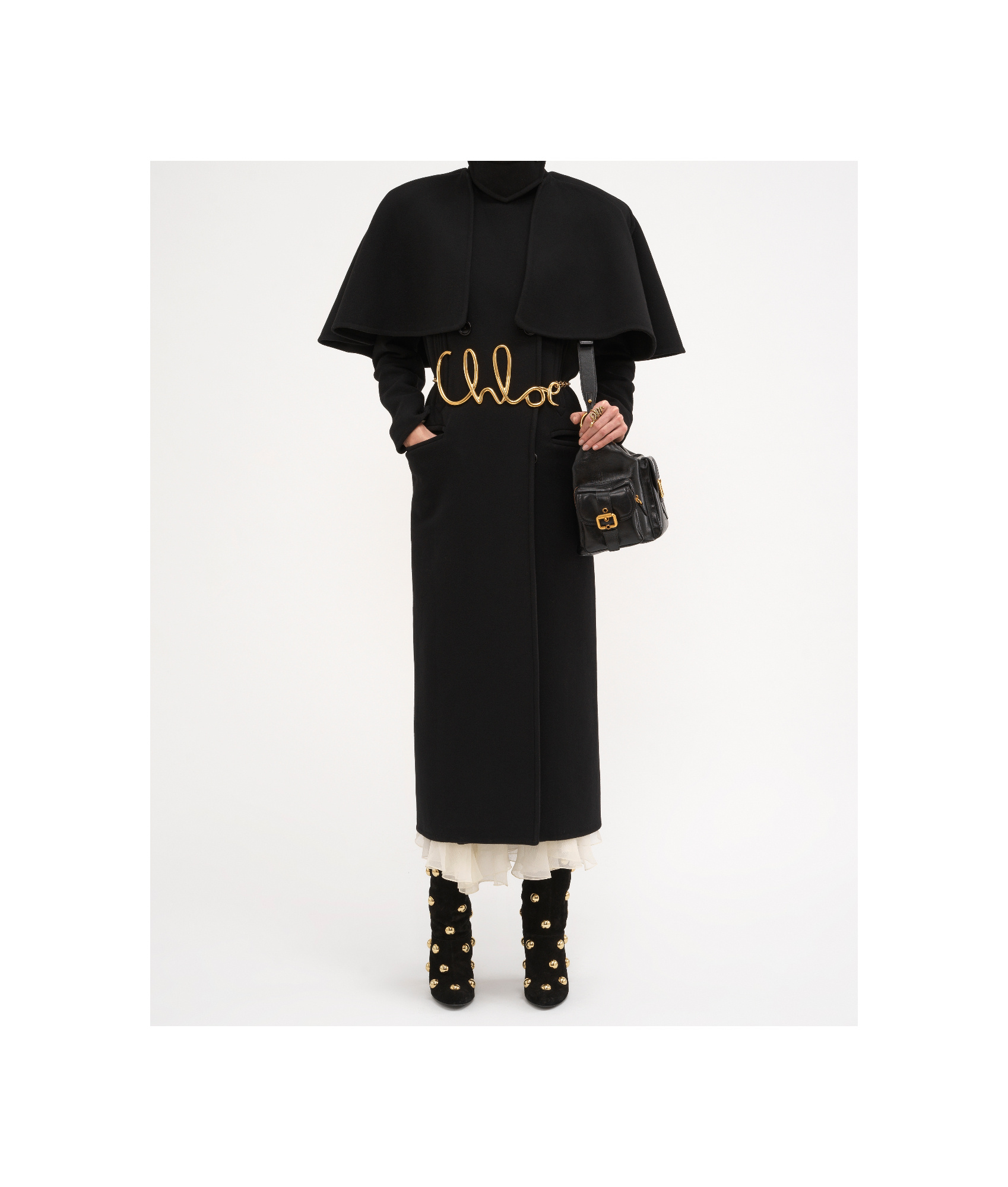 Chloé Wool Coat With Removable Cape In Black