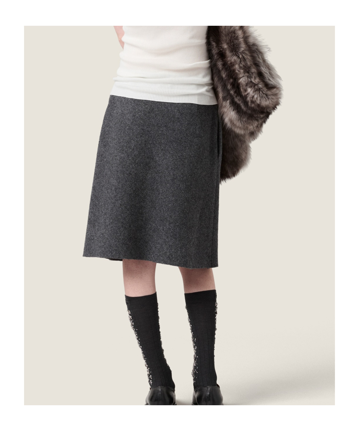 Miu Miu Shetland Wool Skirt In Gray