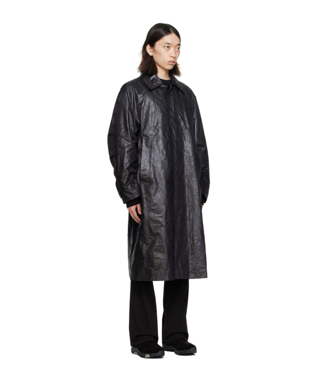 Wooyoungmi Pleated Lapel Coat In Black