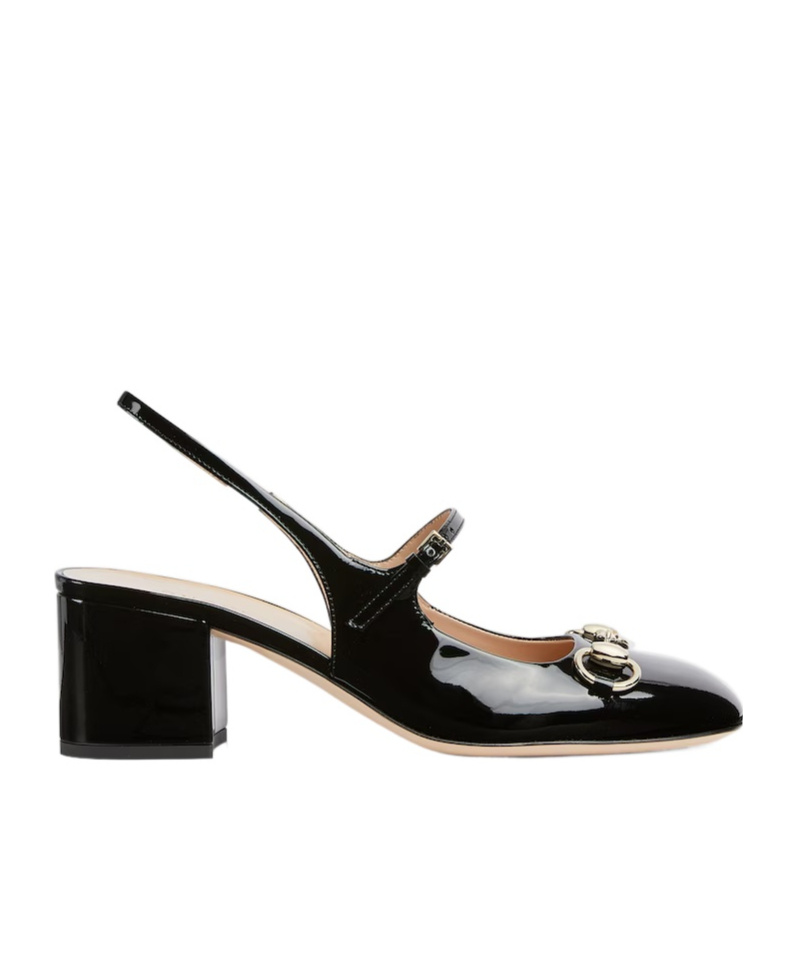 Gucci Lady Patent Bit Slingback Pumps In Black
