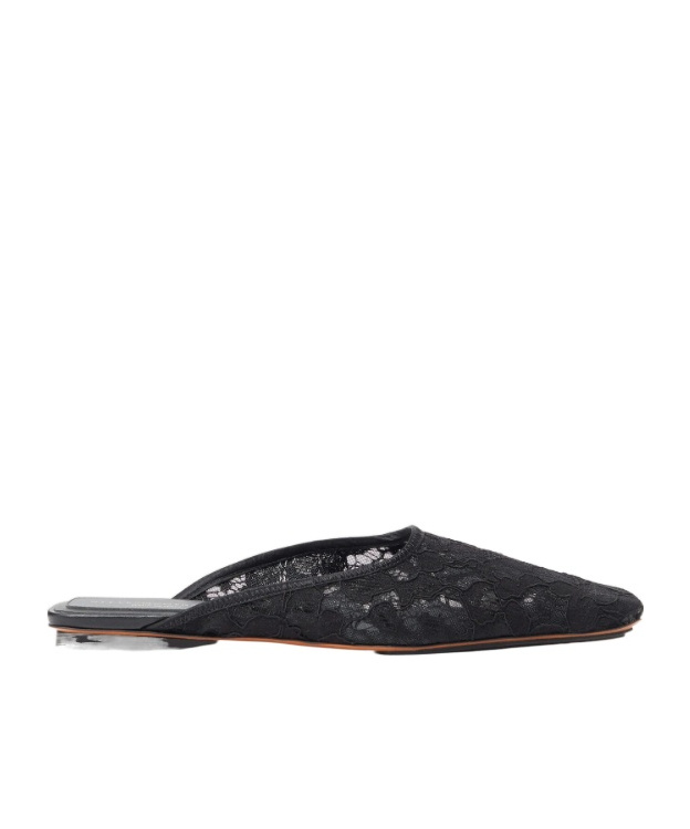 Stella Mccartney Square-toe Lace Backless Mules In Black