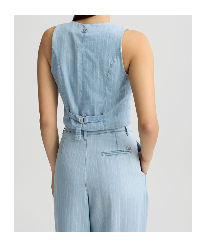 Liu •jo Pinstripe Denim Waistcoat In Light Denim