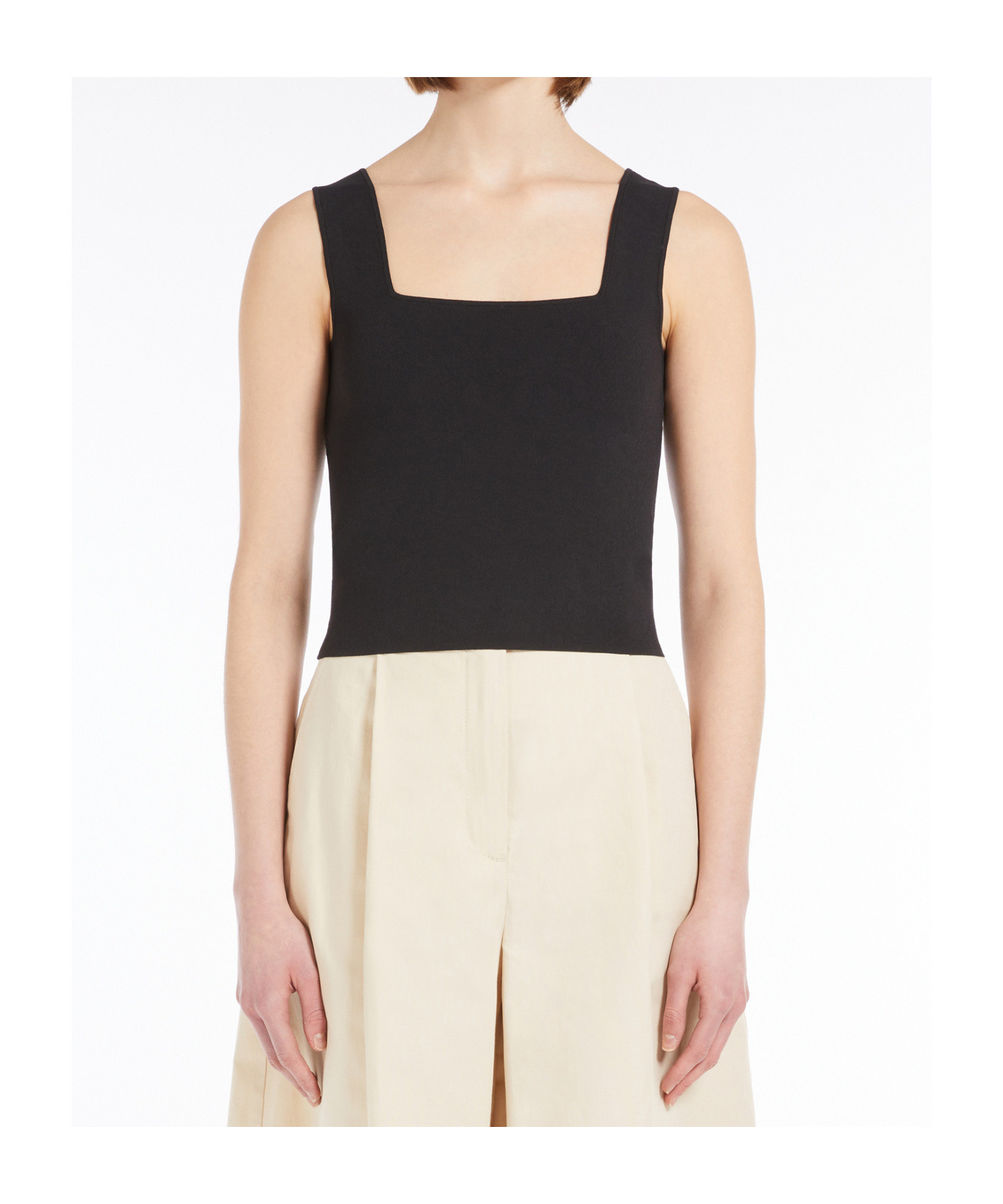 Weekend Max Mara Sleeveless Cropped Knitwear Square Neckline In Black