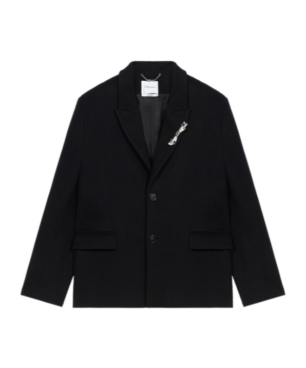 Blumarine Bijoux-pin Felted Coat In Black
