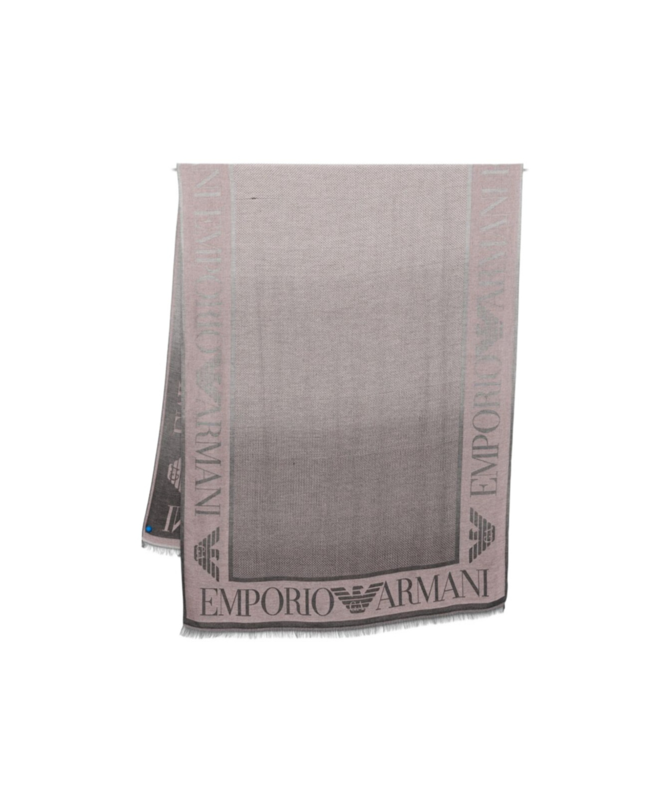 Emporio Armani Fringed Edges Rectangular Logo Scarf In Gray