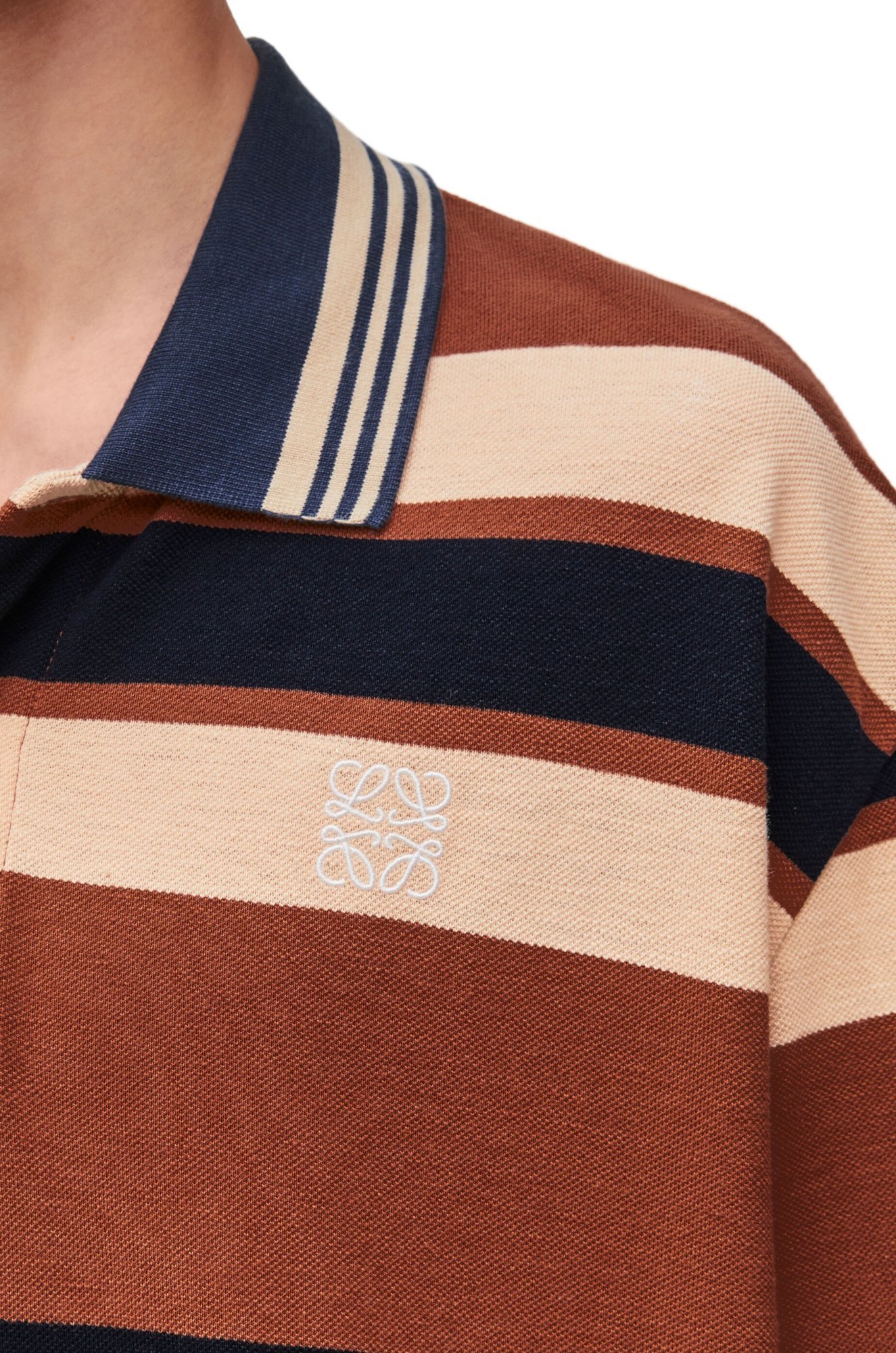Loewe Oversized Fit Polo In Cotton And Linen With Stripes In Multi
