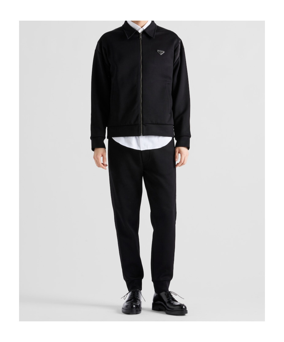 Prada Logo Wool Casual Pants In Black