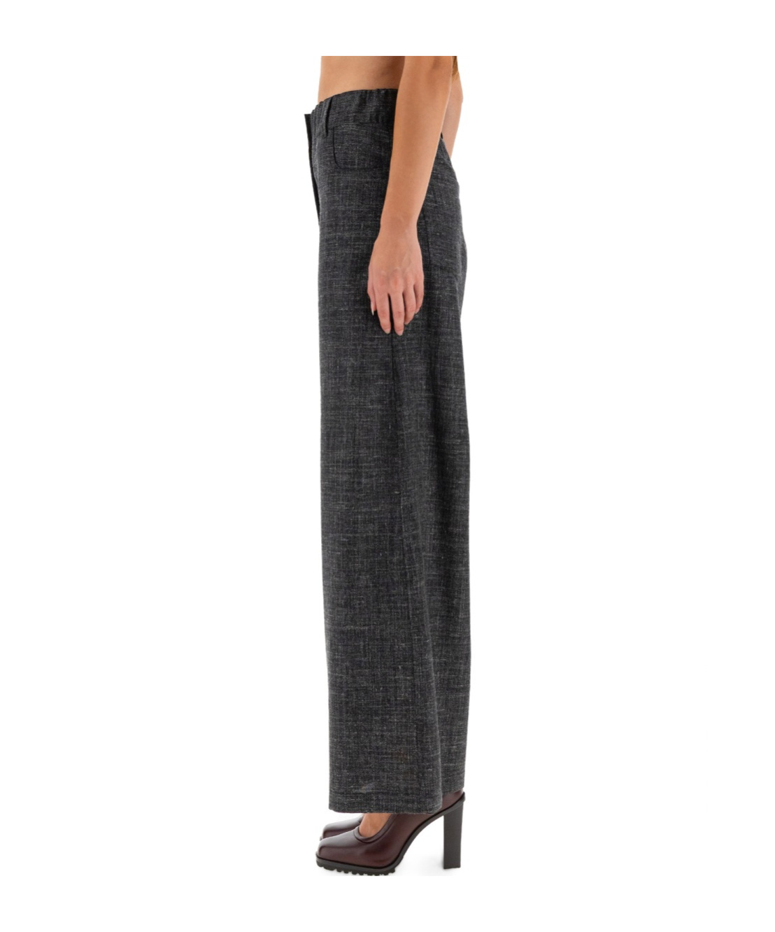 Alysi Tailored Wide-leg Pants With Textured Check Pattern In Black
