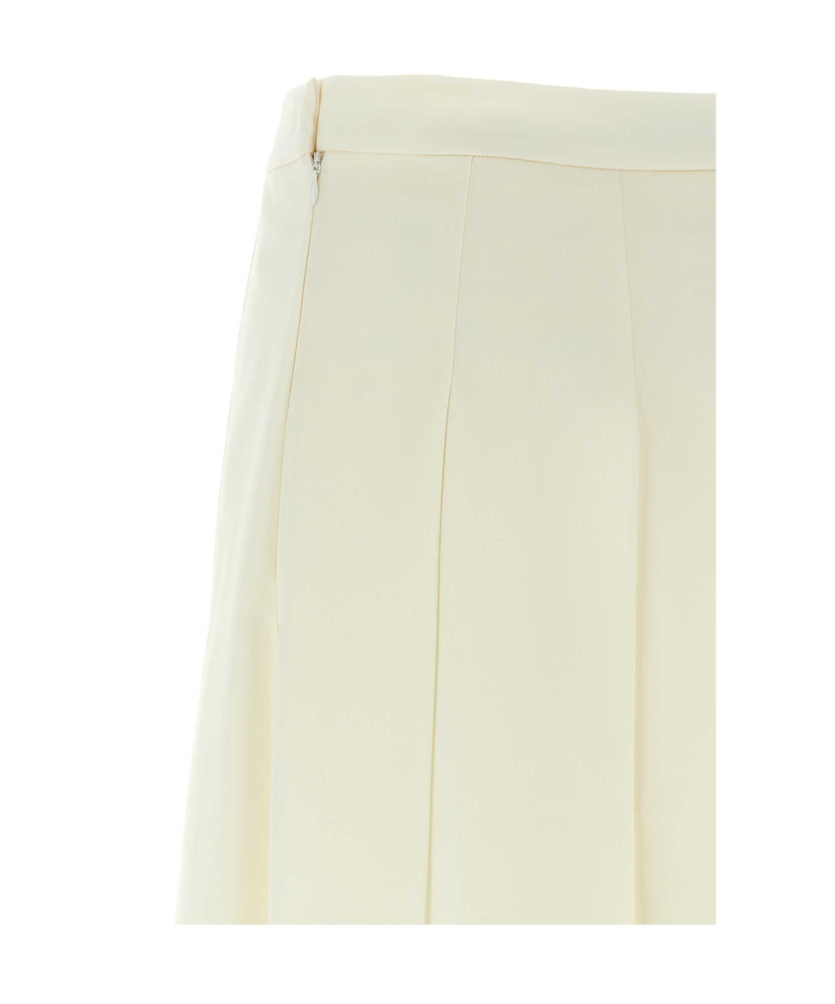 Alessandra Rich Pleated Wool Midi Skirt With Flared Silhouette In White