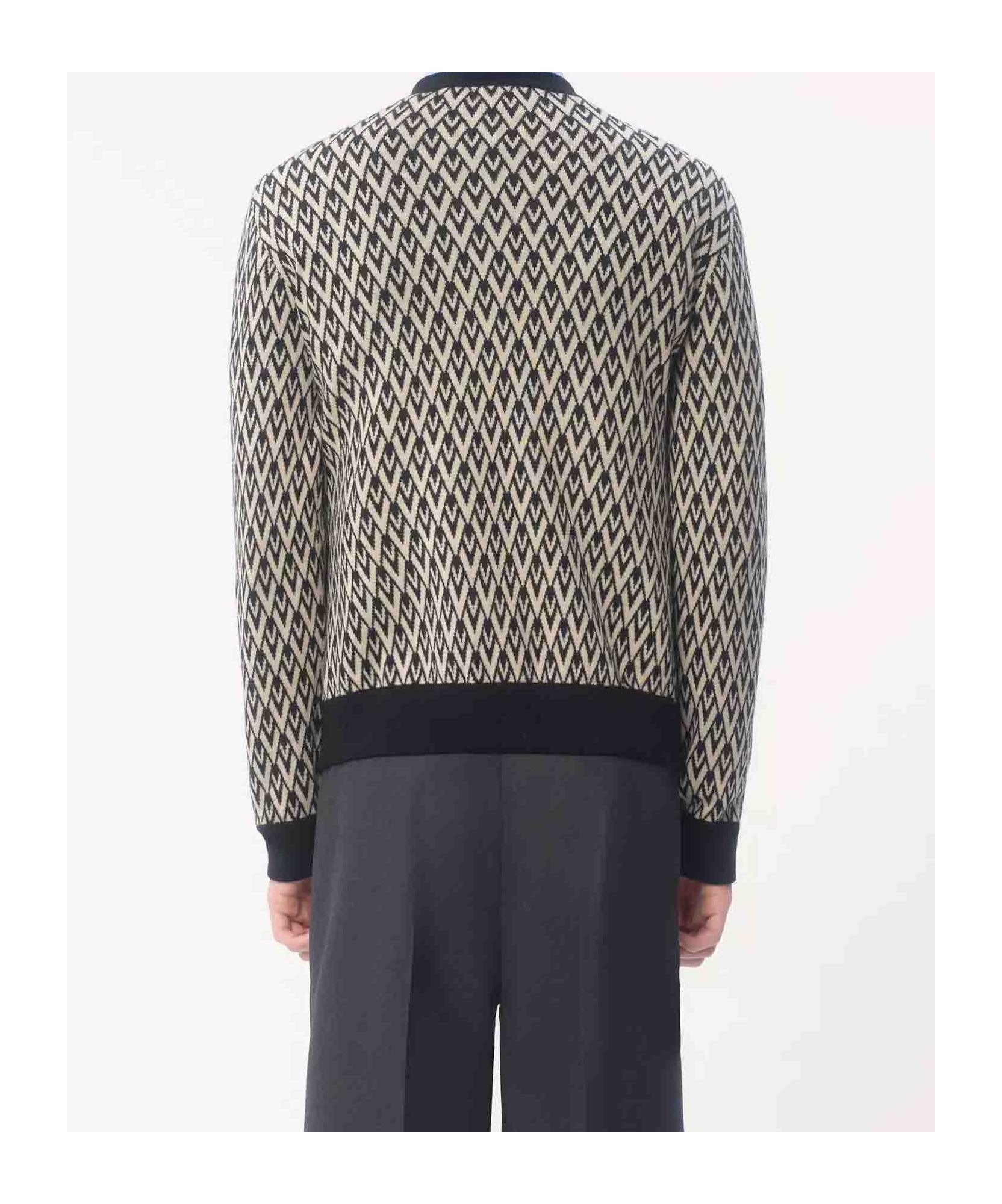 Valentino Crewneck Wool Jumper With Toute La V Jacquard Pattern In Multicolor