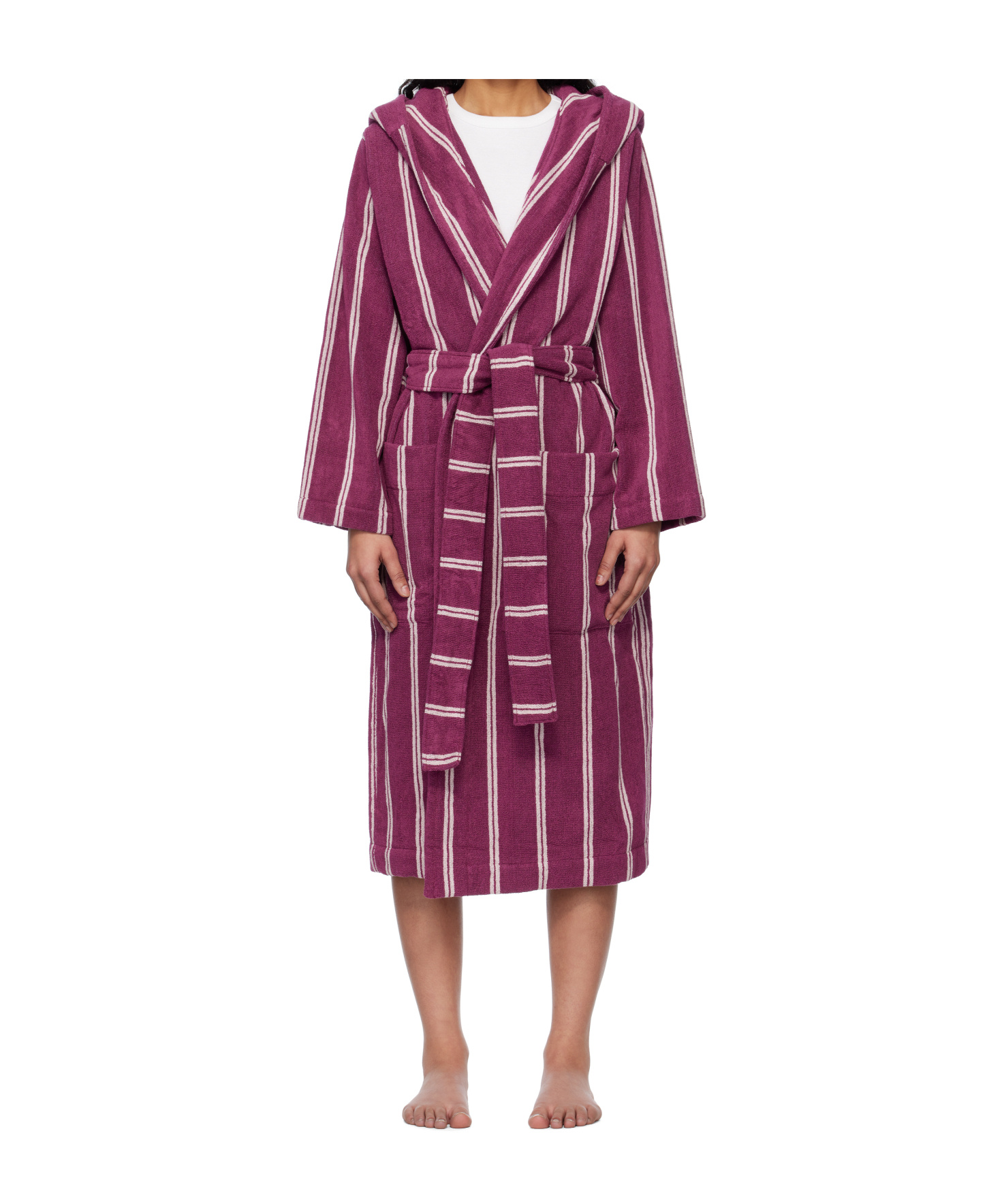 Tekla Burgundy Terry Hooded Bathrobe In Purple