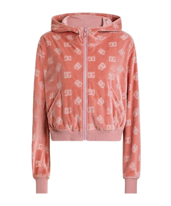 Dolce & Gabbana Chenille Jacquard Hoodie With Dg Logo In Pink