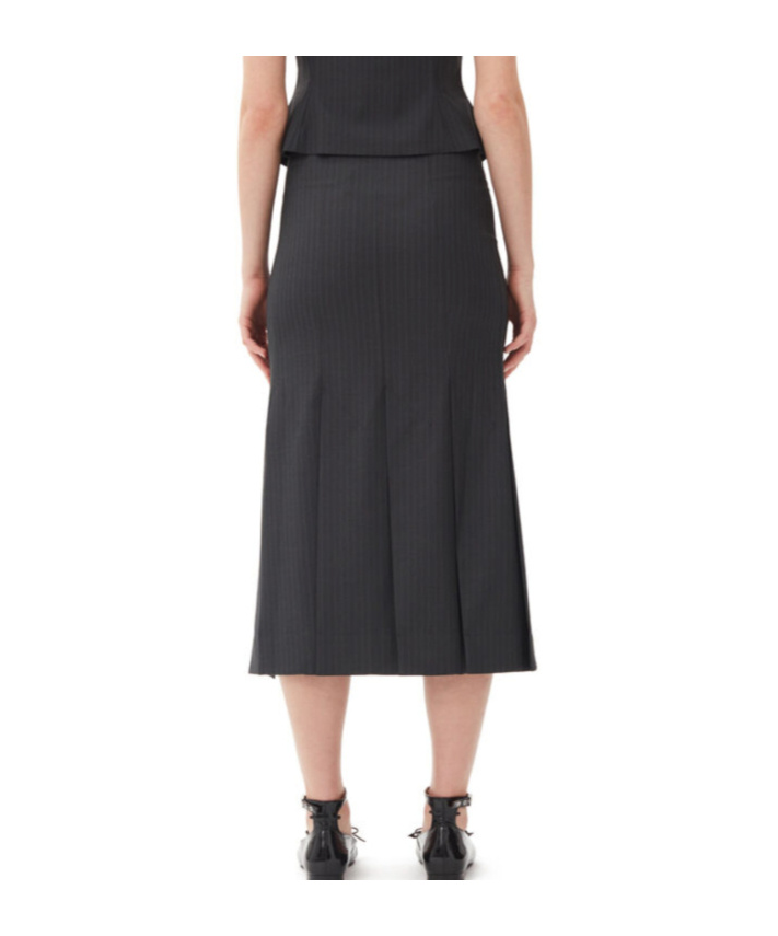 Ganni Dark Grey Stripe Suiting Midi Skirt In Black