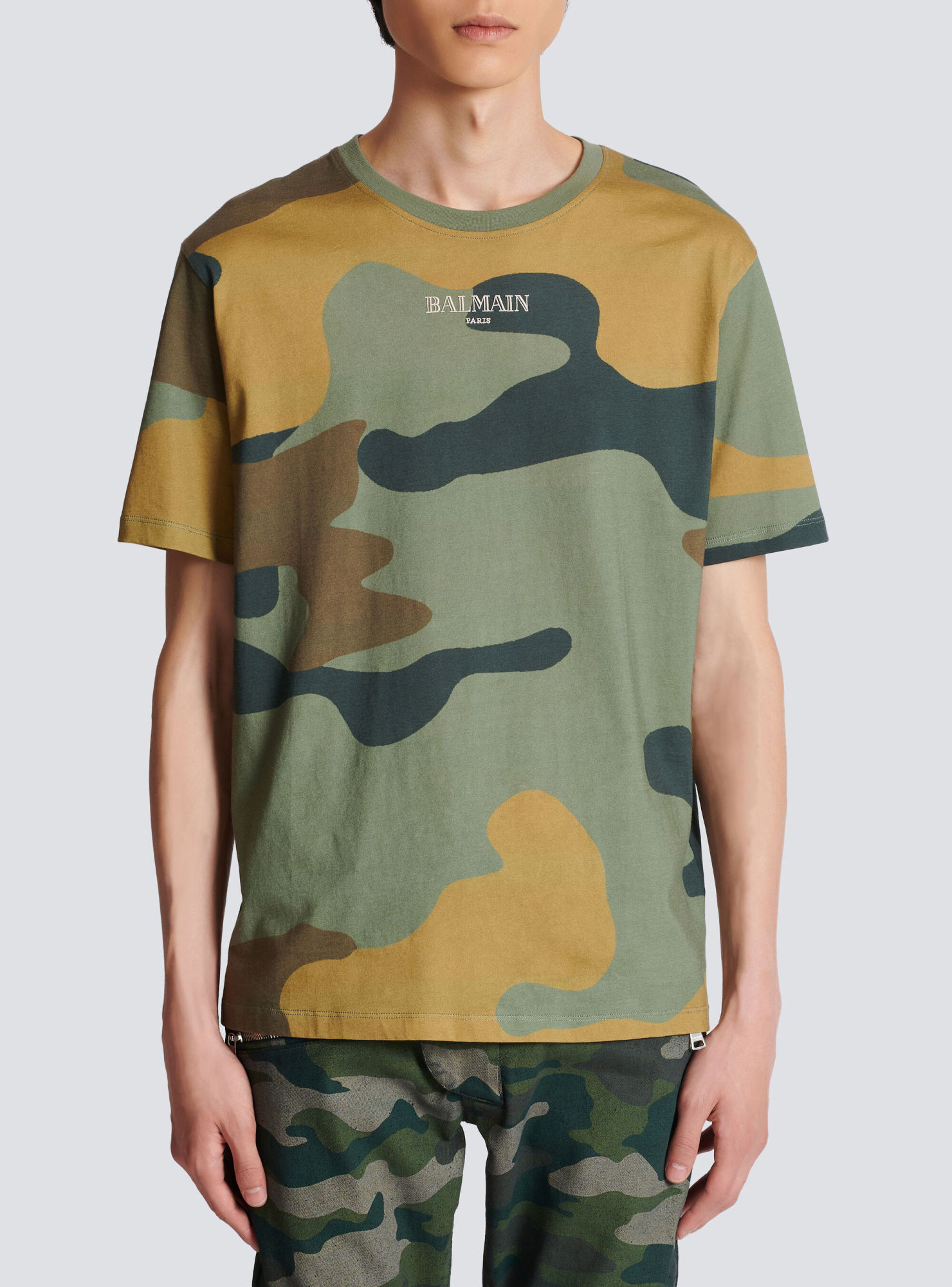 Balmain Camouflage-print Cotton T-shirt In Green