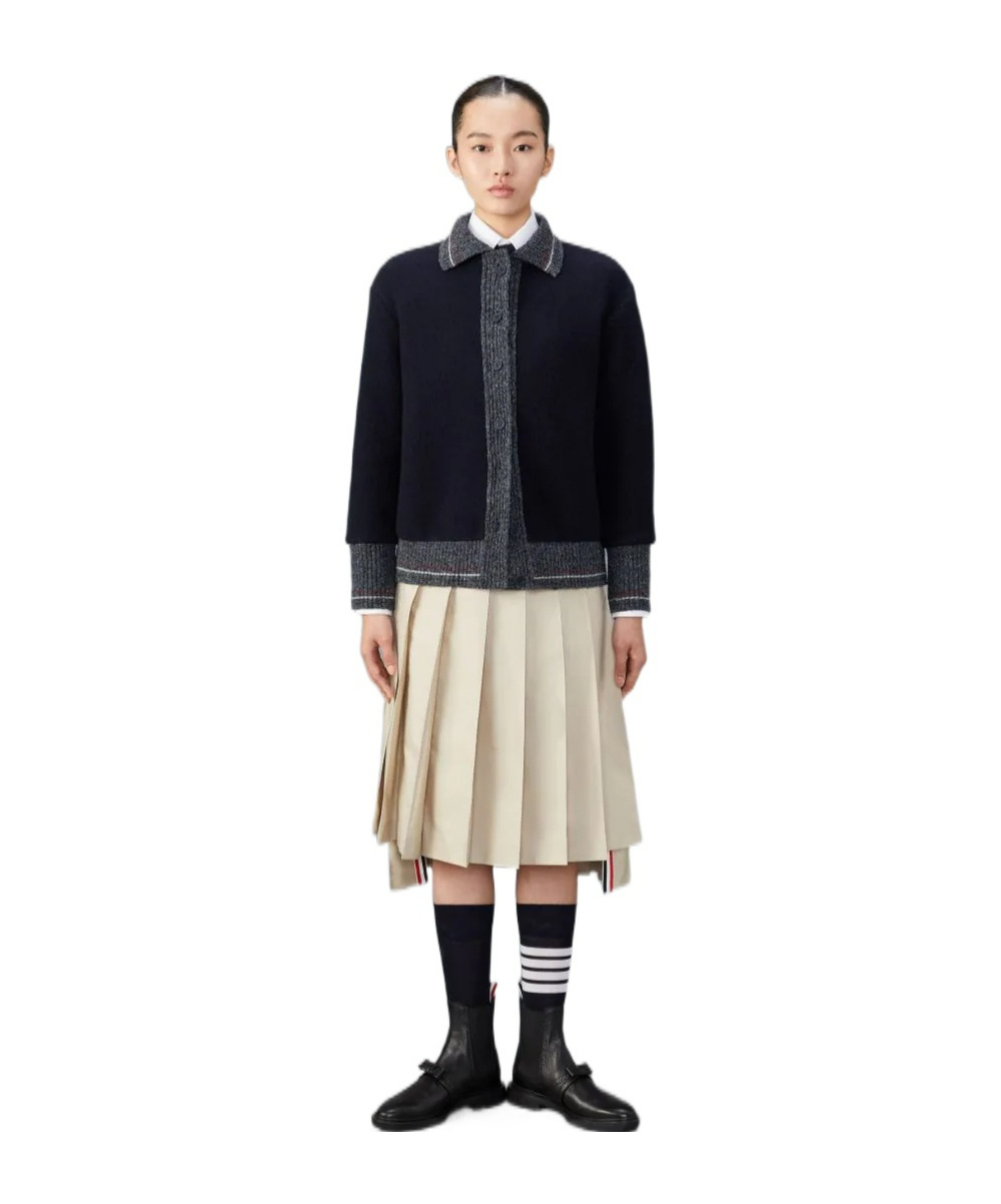 Thom Browne Speckled-trim Wool Cardigan In Black