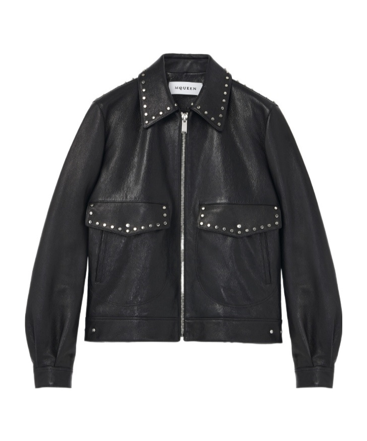 Alexander Mcqueen Studded Leather Aviator Jacket In Black