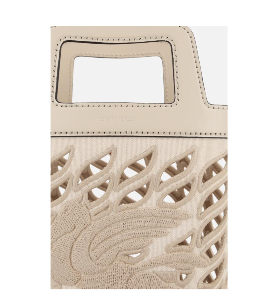 Etro Logo Embroidered Cut-out Detailed Bucket Bag In Nude
