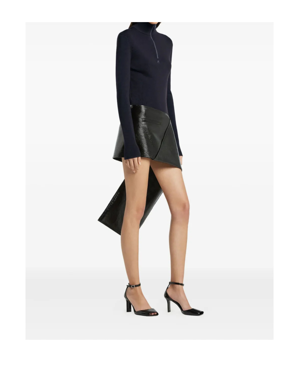 Courrèges Merino Wool Zip Mock Neck Sweater In Blue