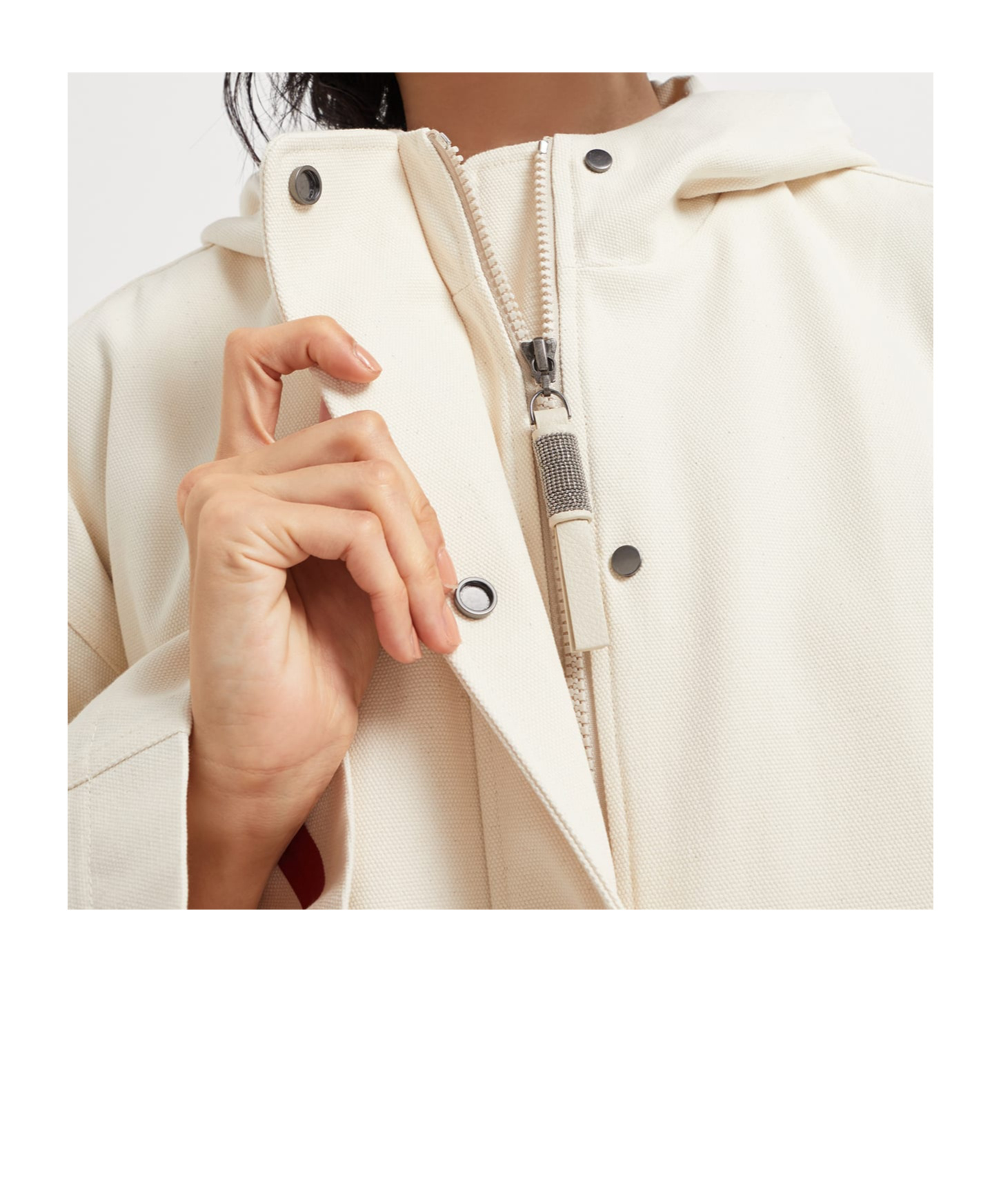 Brunello Cucinelli Hooded Canvas Waterproof Jacket In White