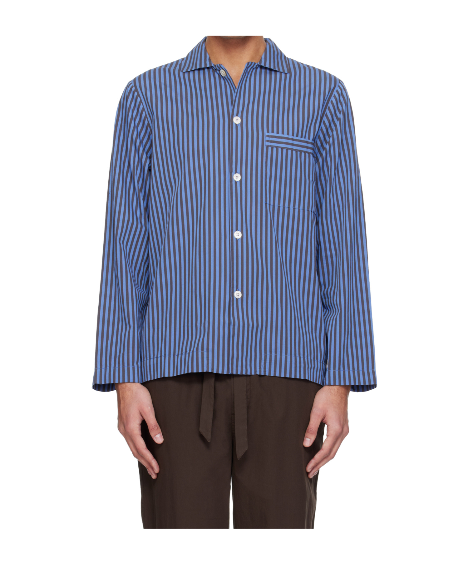 Tekla Striped Pajama Shirt In Blue