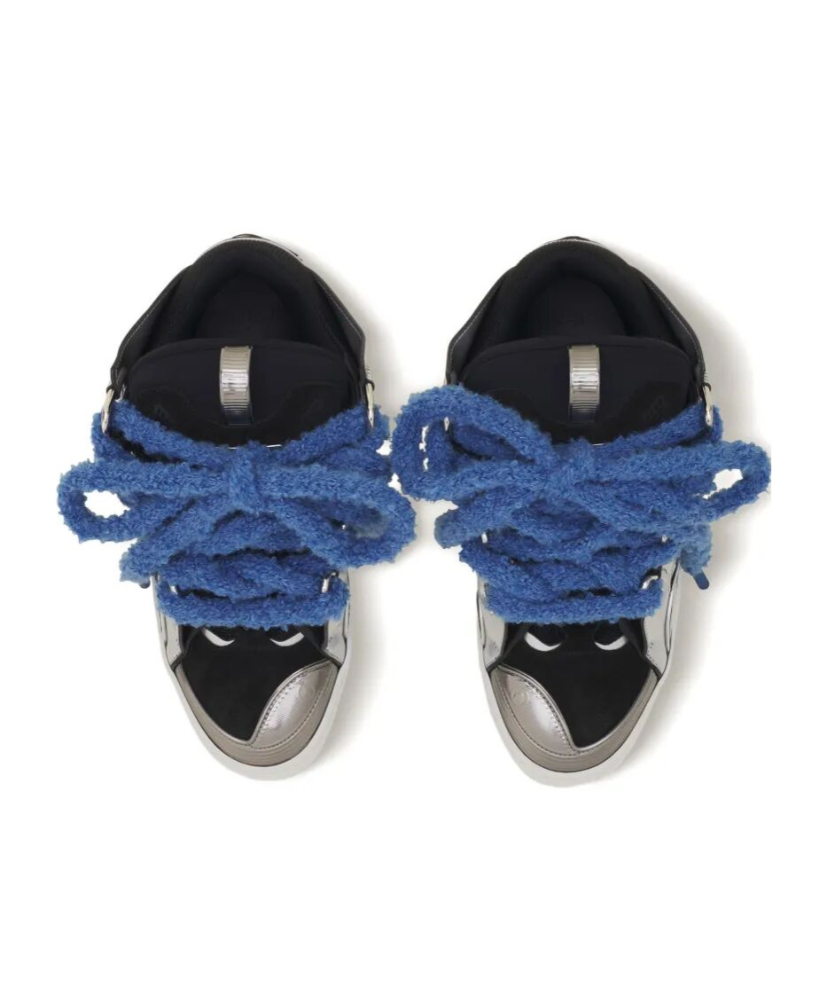 Lanvin Curb Metallic Leather Sneakers With Mesh Laces Shoes In Silver