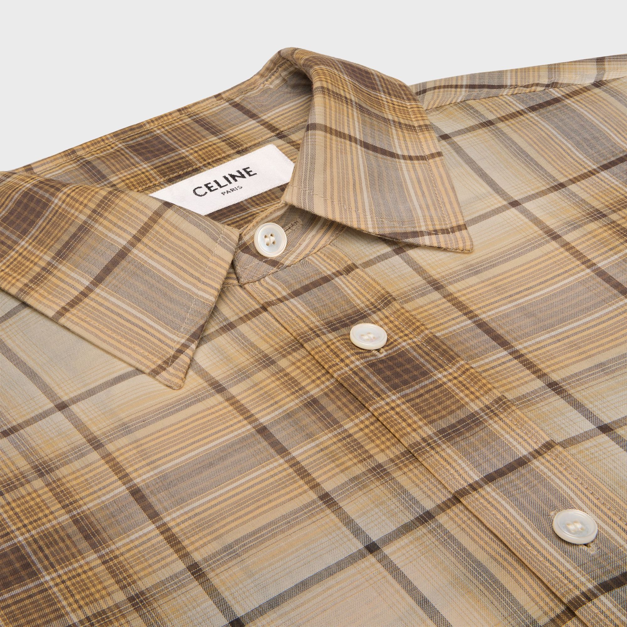 Celine Loose Shirt In Light Checked Cotton In Brown