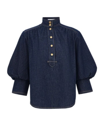 Zimmermann Denim Puffsleeve Blouse In Blue