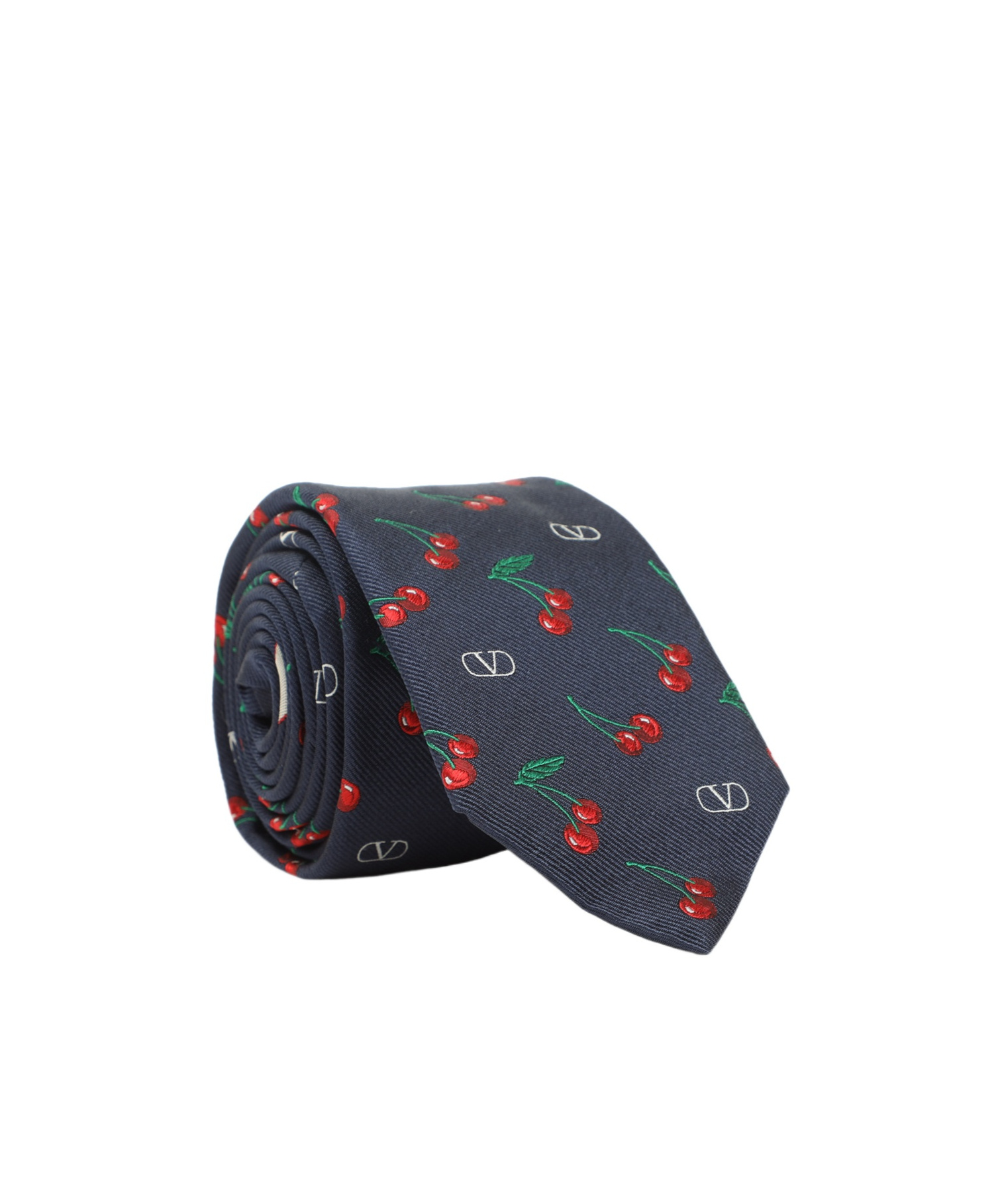 Valentino Adjustable Cherry Pattern Silk Tie In Blue