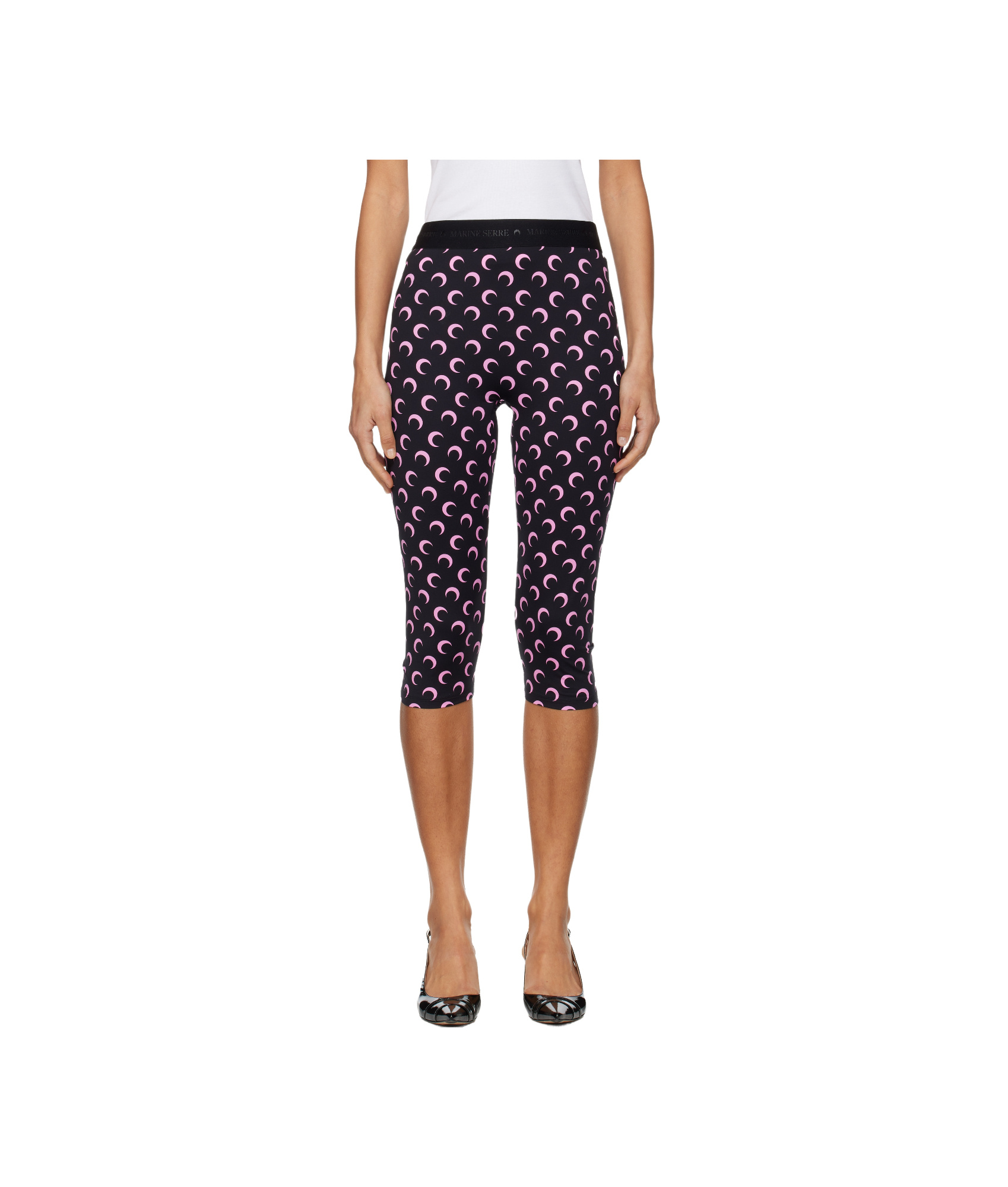 Marine Serre Black Recycled Moon Jersey Capri Leggings In Purple