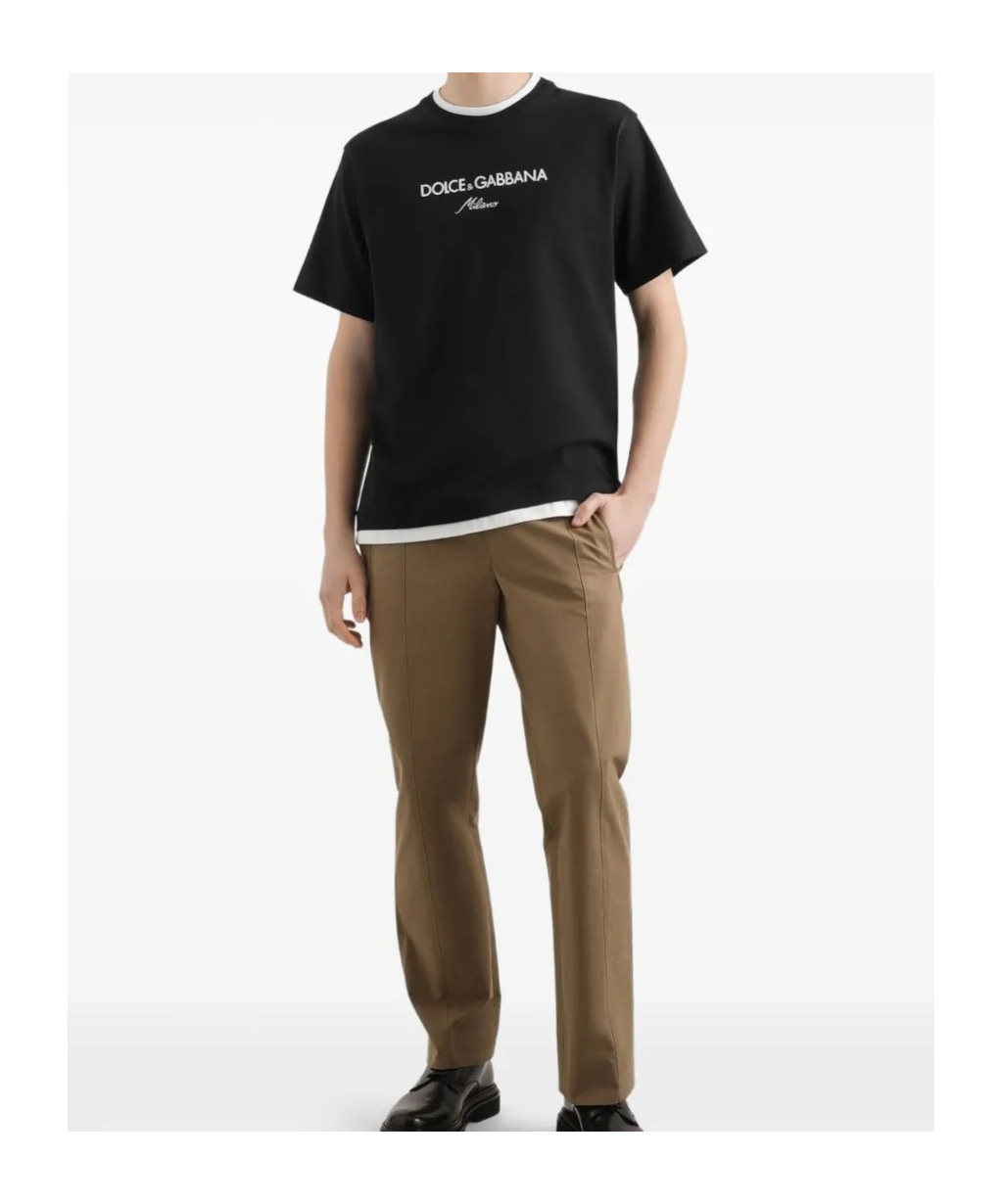 Dolce & Gabbana Logo-embroidered Layering Cotton T-shirt In Black