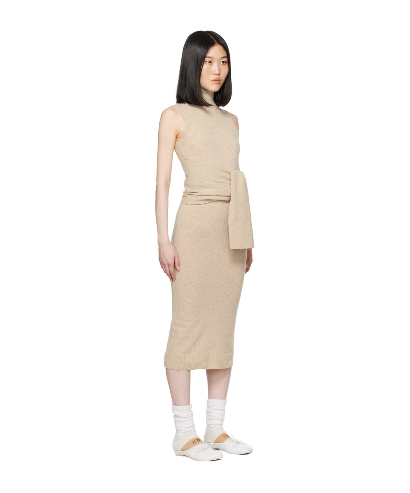 Shop Mm6 Maison Margiela Knitted Midi Dress In Nude