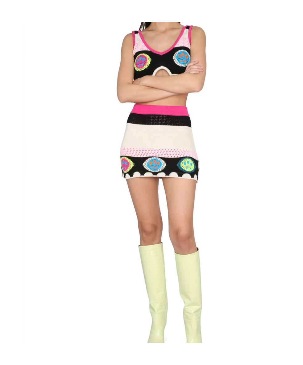 Barrow Crochet Texture High Waist Mini Skirt In Multi-color