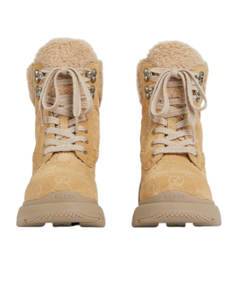 Gucci Yaga Gg Suede Combat Boots In Brown