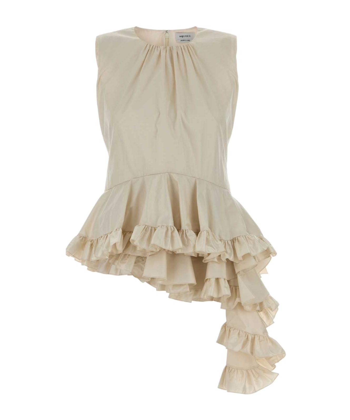 Alexander Mcqueen Asymmetric Sleeveless Top Ruffle Detail In Neutral