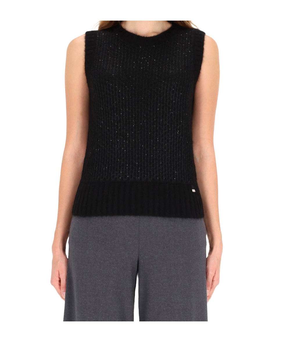 Herno Metallic-detail Cropped Knit Top In Black
