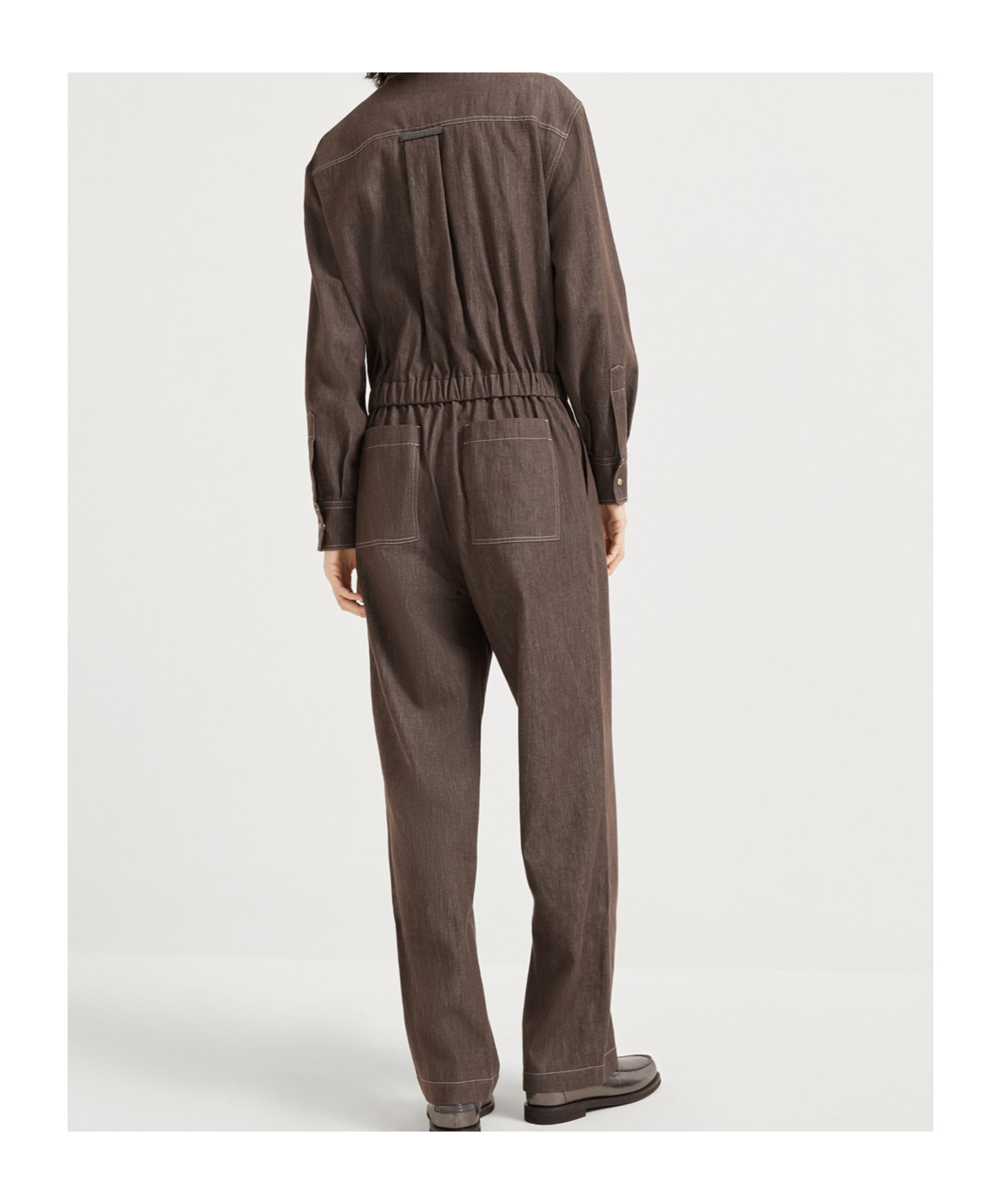 Brunello Cucinelli Lightweight No-fade Denim Jumpsuit In Brown
