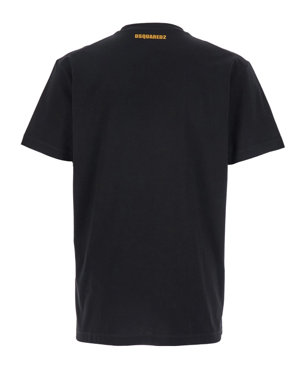 Dsquared2 Black Crewneck T-shirt With Print On The Front And Logo Lettering On The Rear In Cotton Man In Black