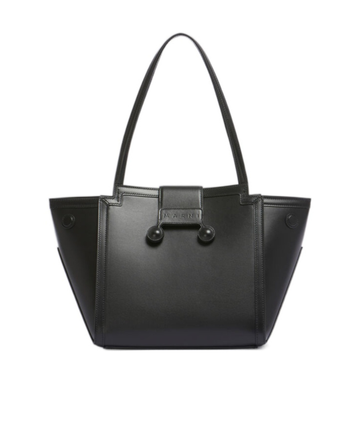 Marni Structured Black Calf Leather Handbag In Black