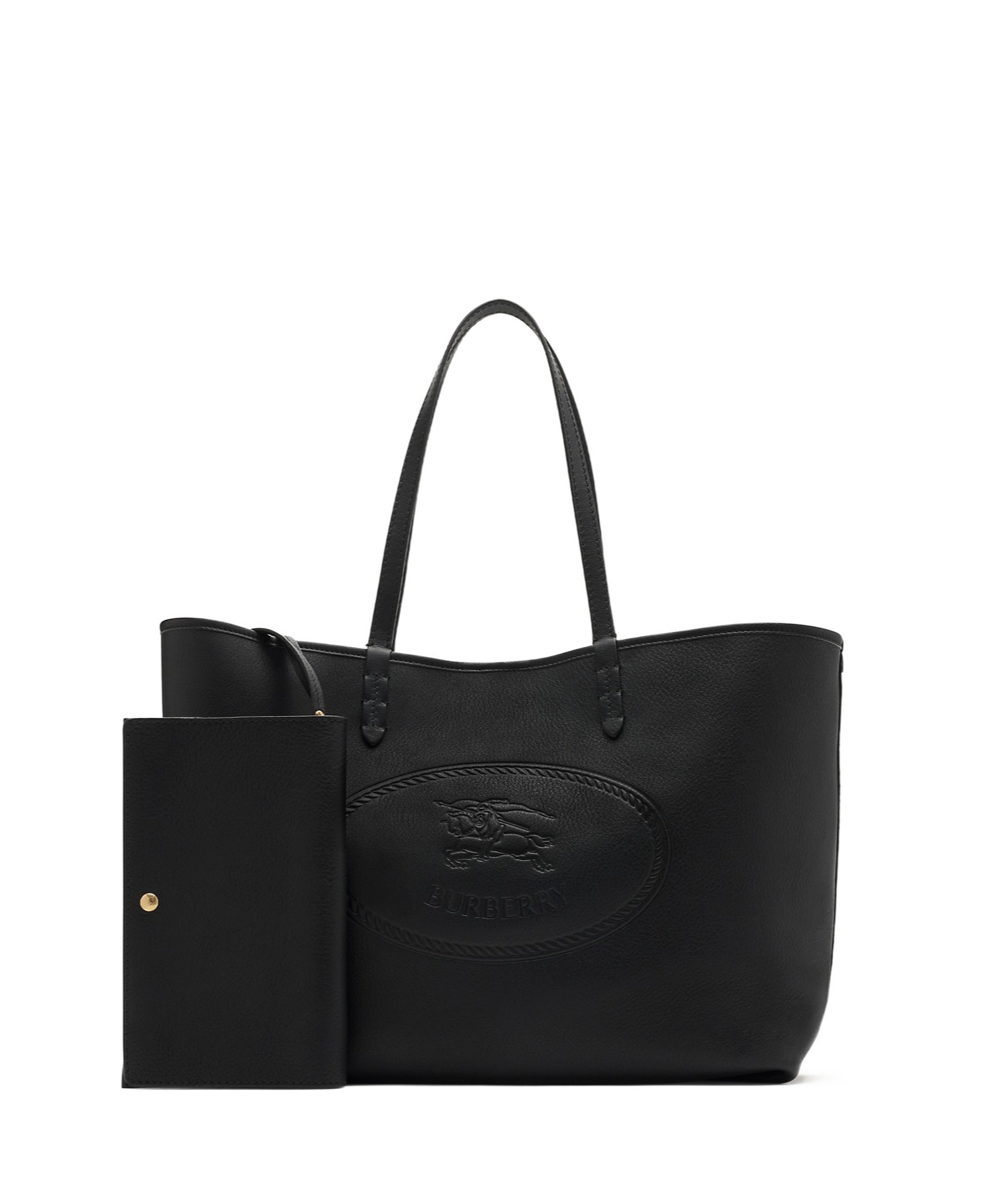 Burberry Medium Highlands Leather Shopping Shoulder Bag In Black