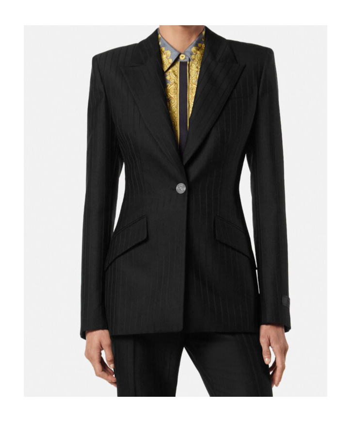 Versace Long-sleeved Suit Jacket In Black