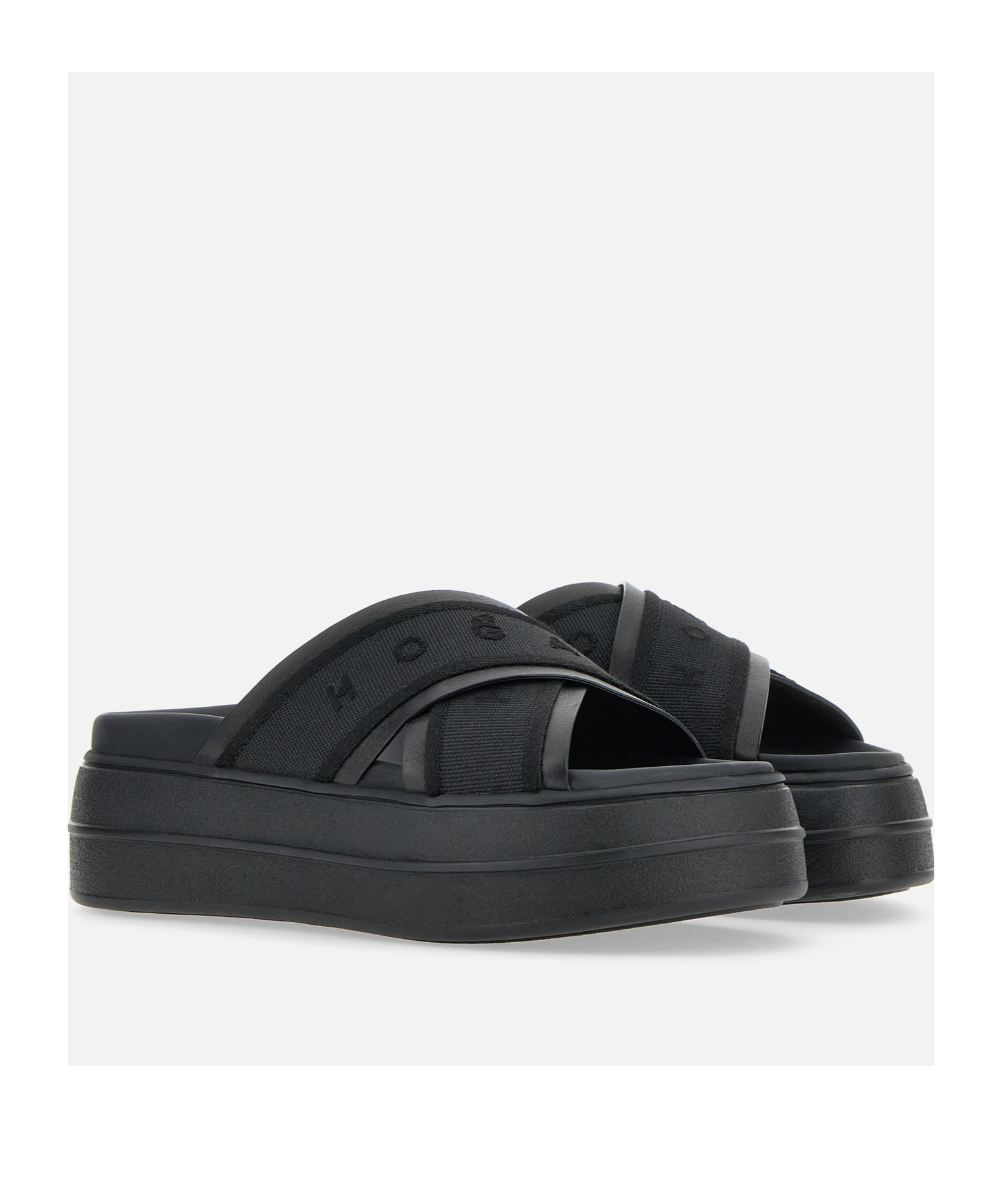 Hogan Cross Strap Platform Sandals In Black
