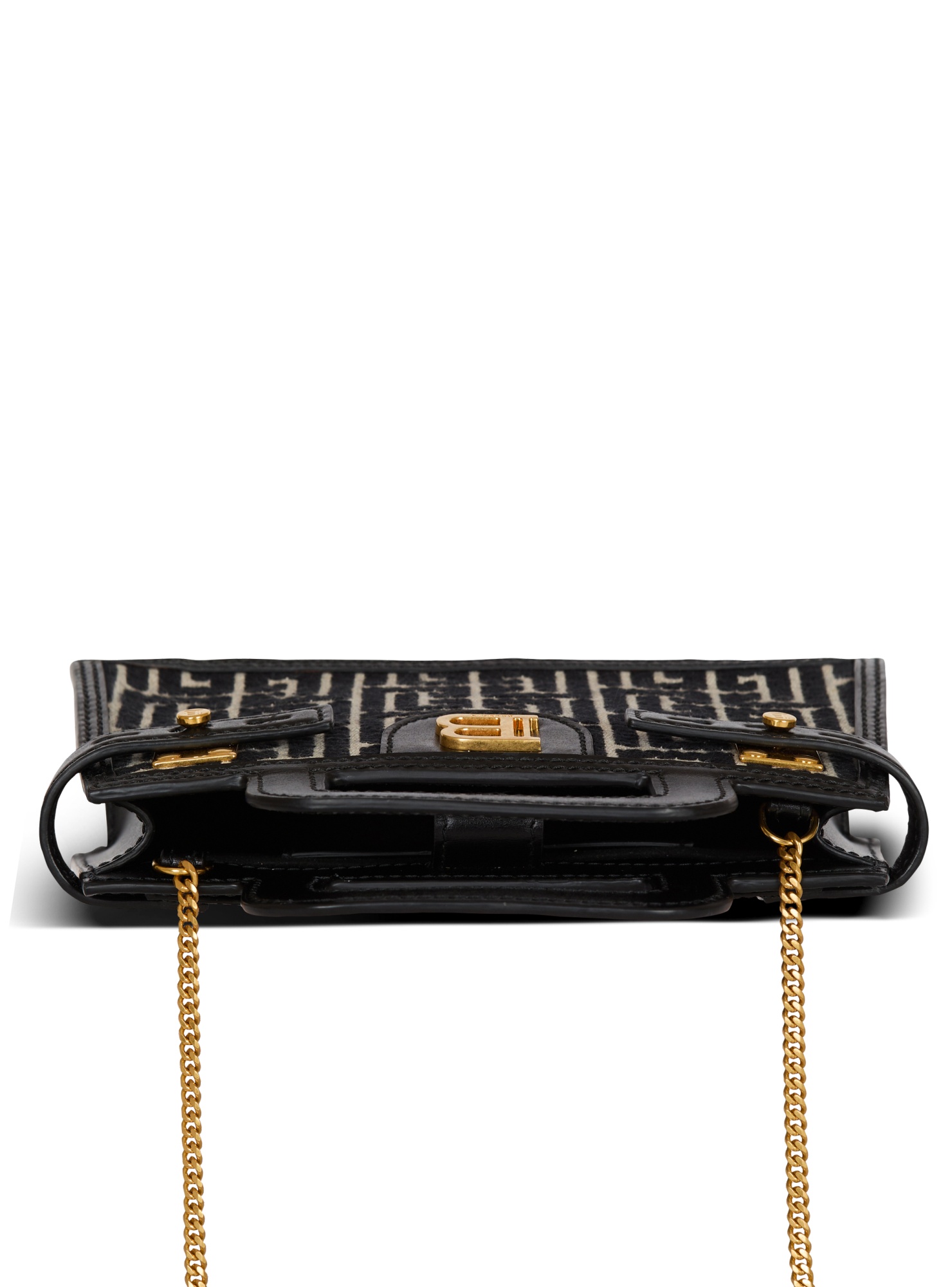 Balmain B-buzz Small Top Handle Monogrammed Canvas And Leather Bag