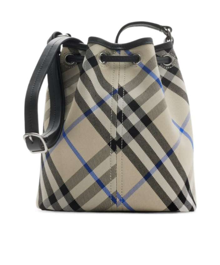 Burberry Medium Bucket Bag With Check Pattern In Nude