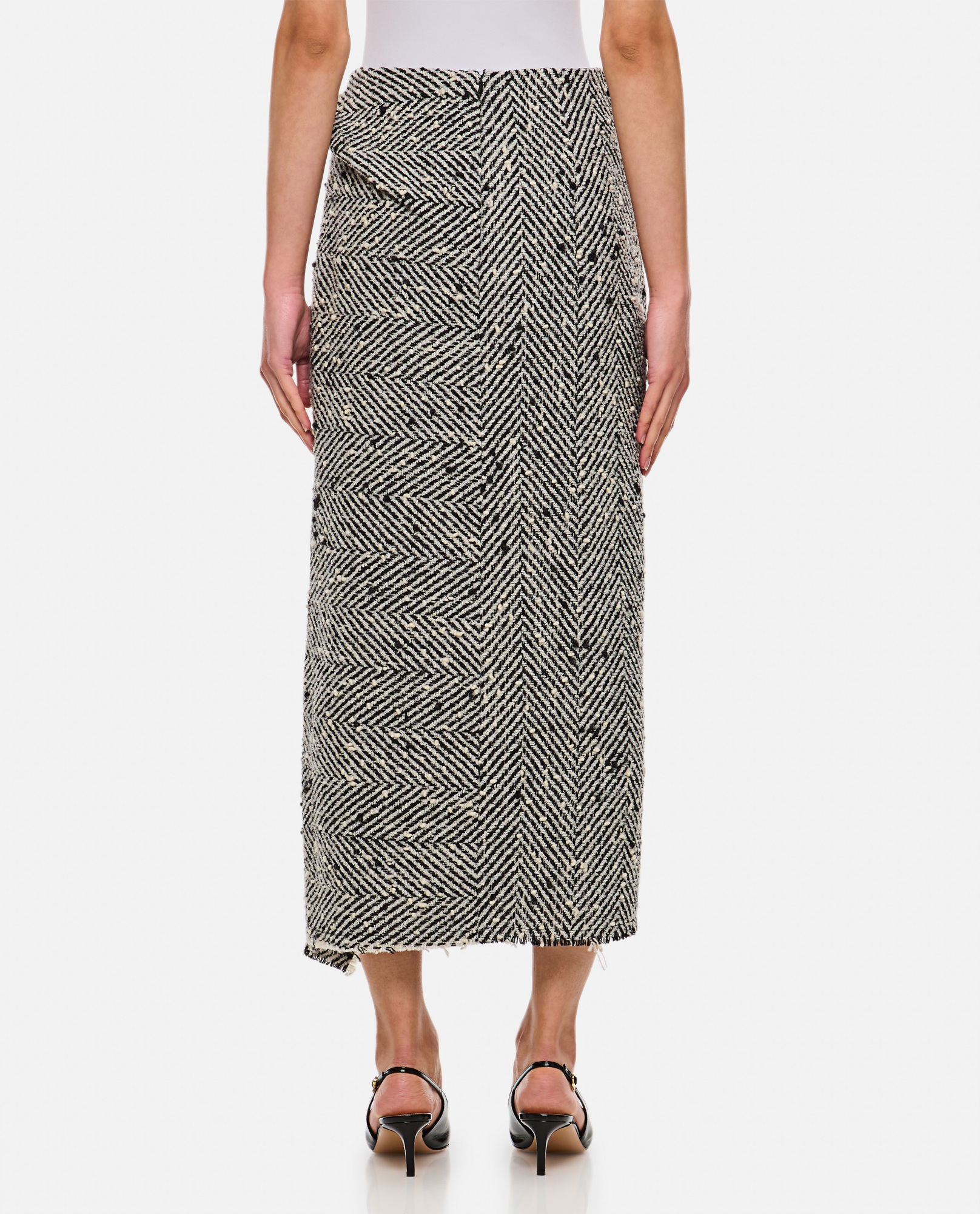 Erdem Draped Herringbone Midi Skirt In Multicolor
