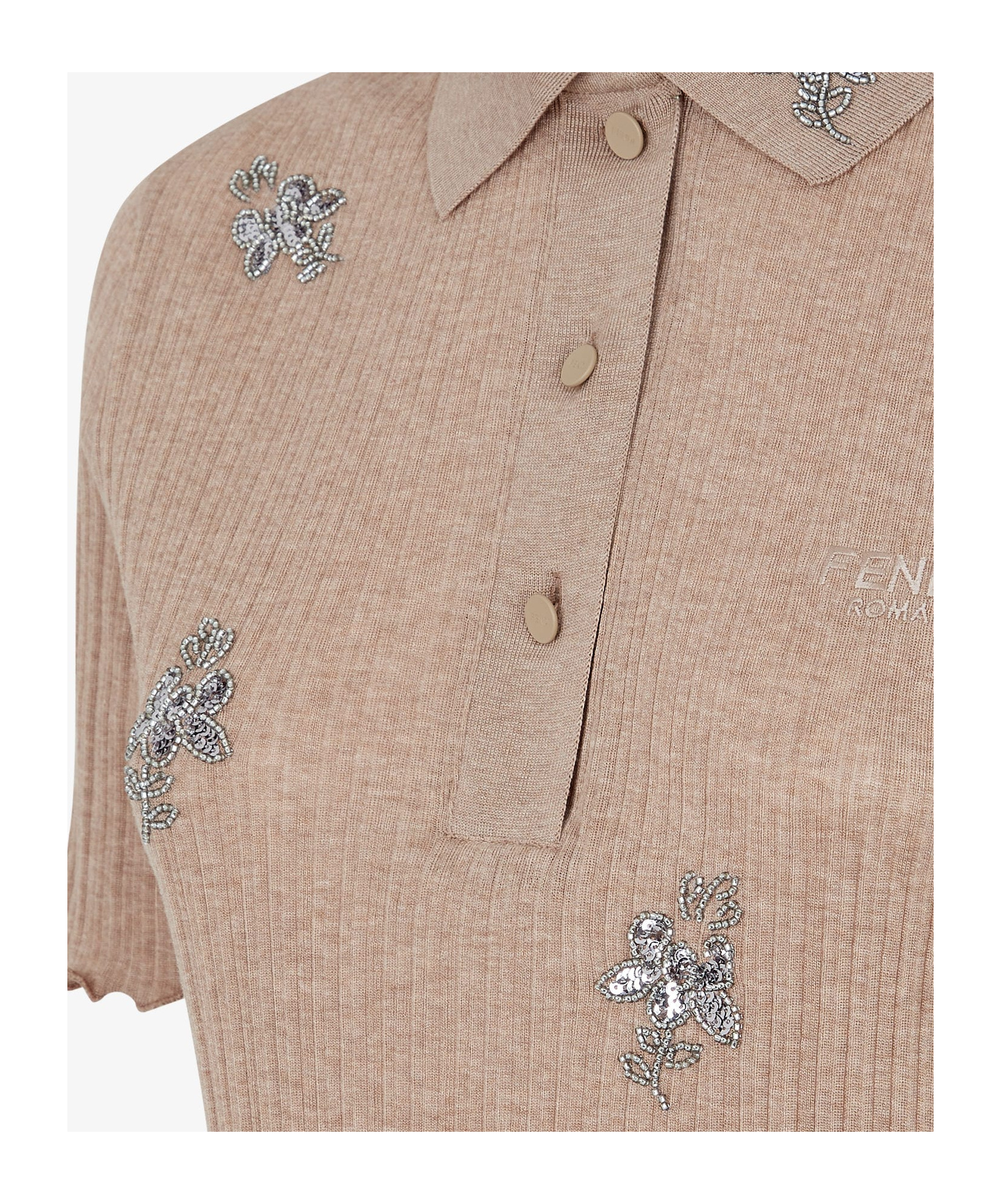 Fendi Women Floral Embroidery Polo Shirt In Nude