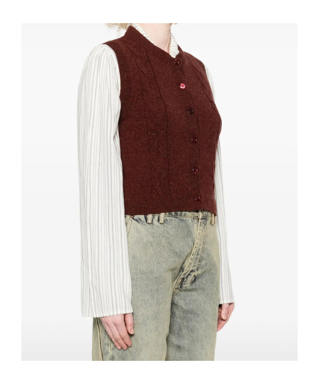 Apc Cable Knit Sleeveless Jumper And Buttons In Brown