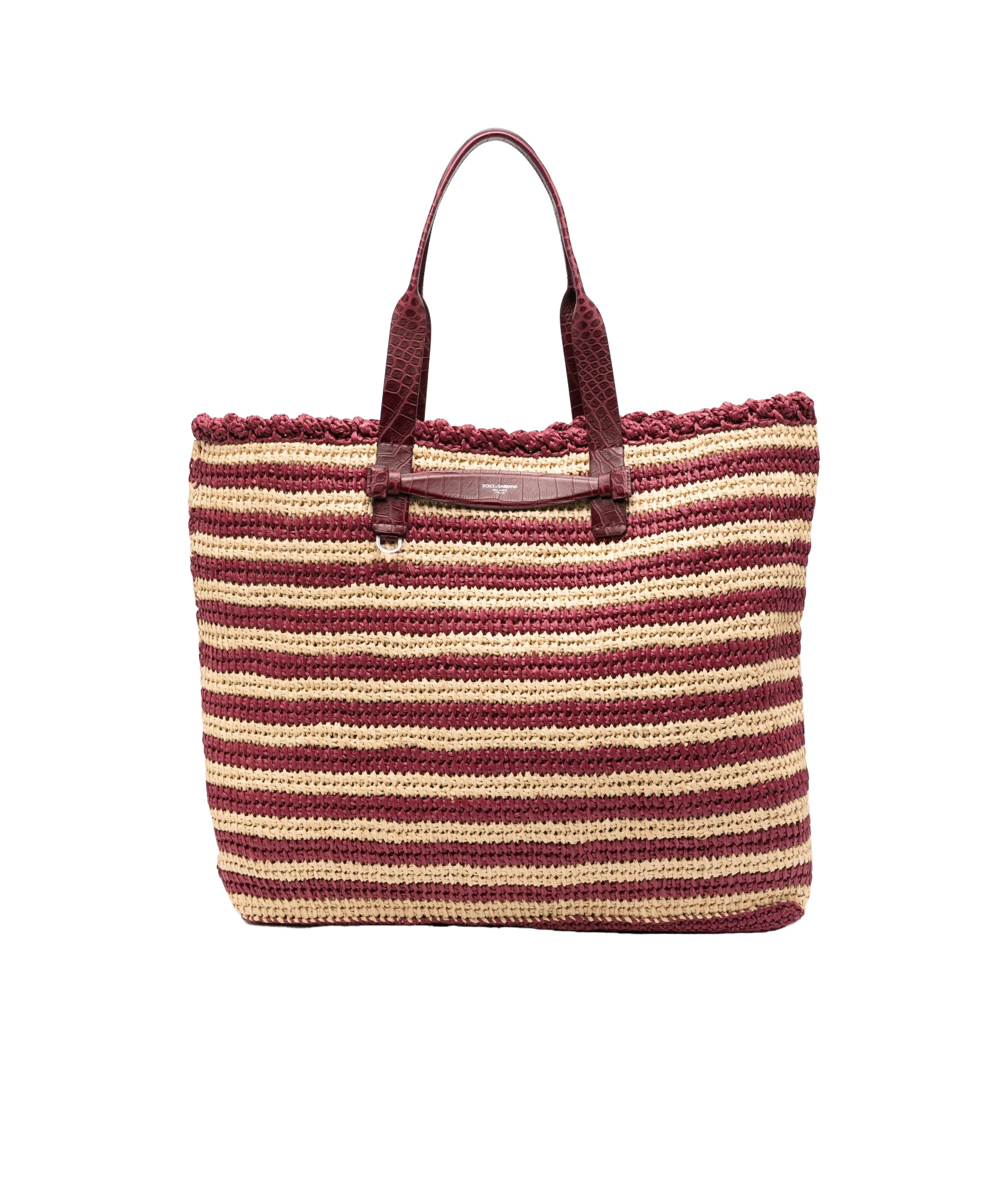 Dolce & Gabbana Striped Woven Tote Bag In Bordeaux Red